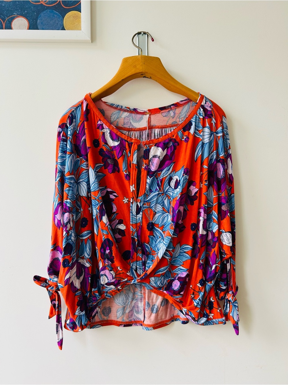 Free People Orange Floral Blouse, Large